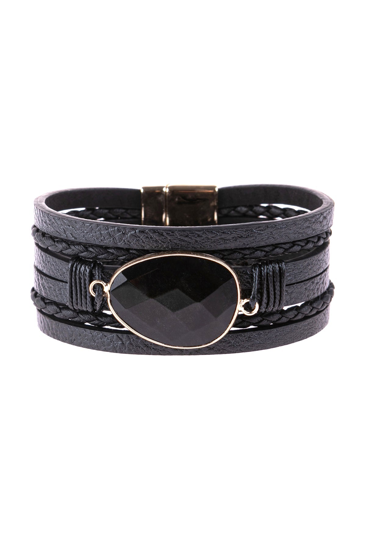 Multi Line Leather With Magnetic Lock Charm Bracelet