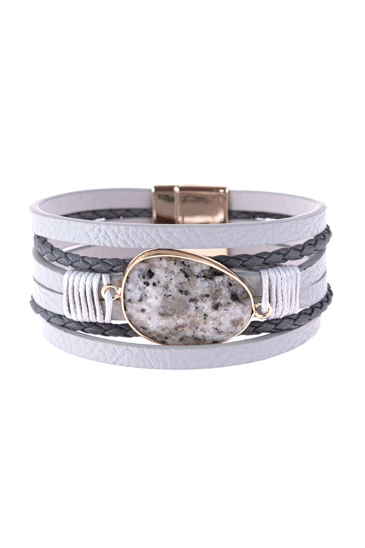 Multi Line Leather With Magnetic Lock Charm Bracelet