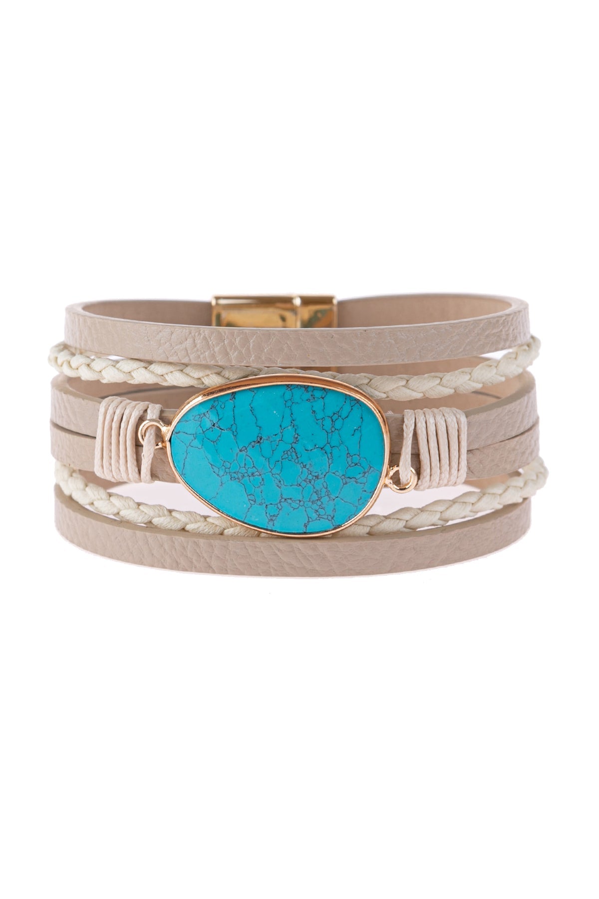 Multi Line Leather With Magnetic Lock Charm Bracelet