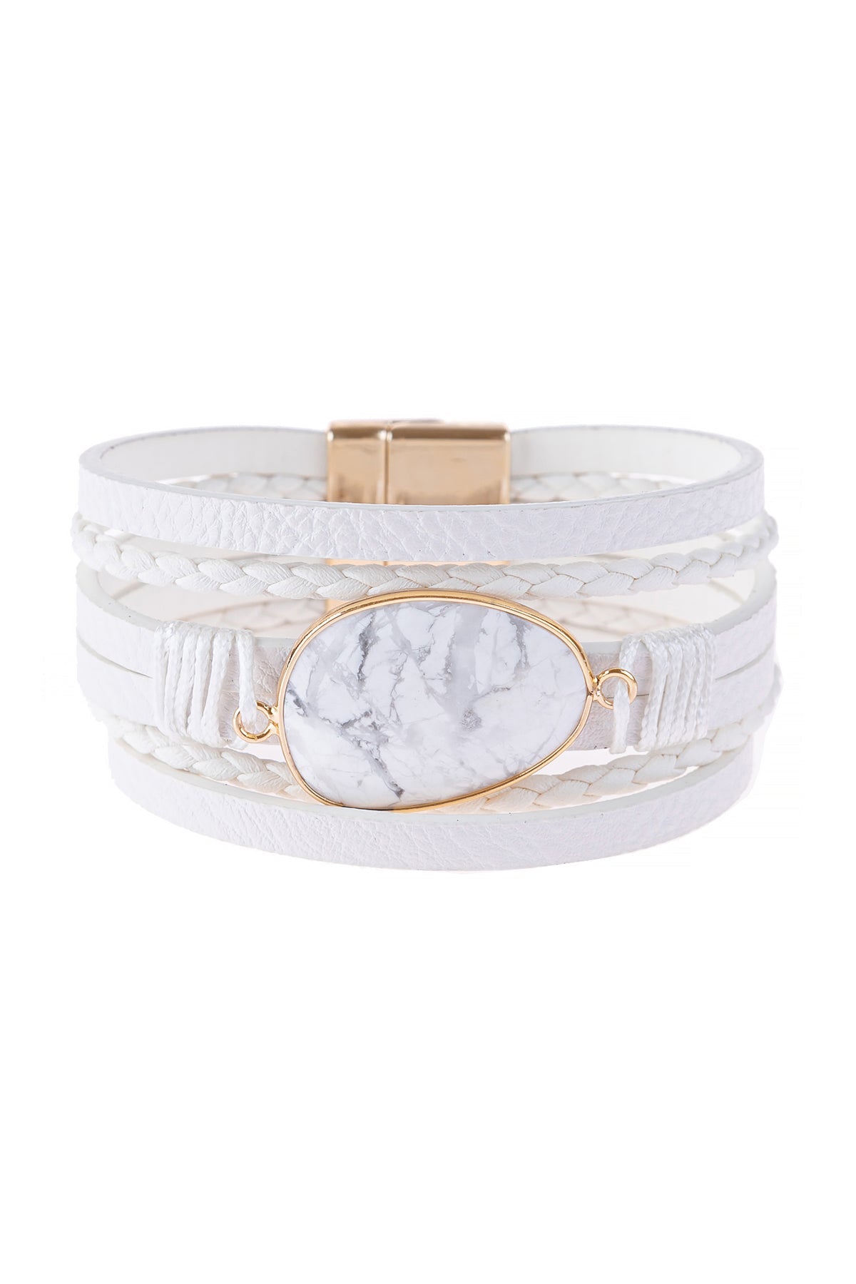 Multi Line Leather With Magnetic Lock Charm Bracelet