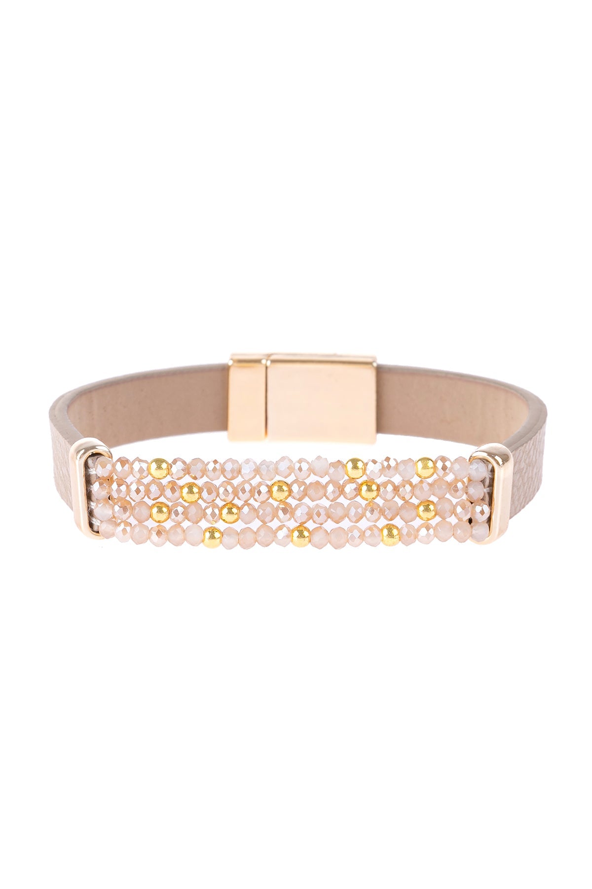 Four-Line Beaded Leather Strap Magnetic Bracelet