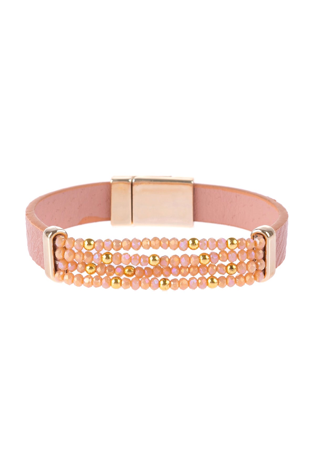 Four-Line Beaded Leather Strap Magnetic Bracelet