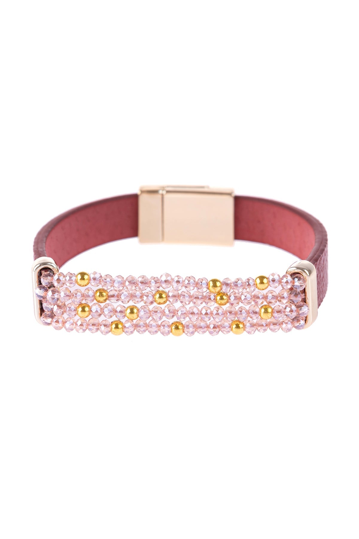 Four-Line Beaded Leather Strap Magnetic Bracelet