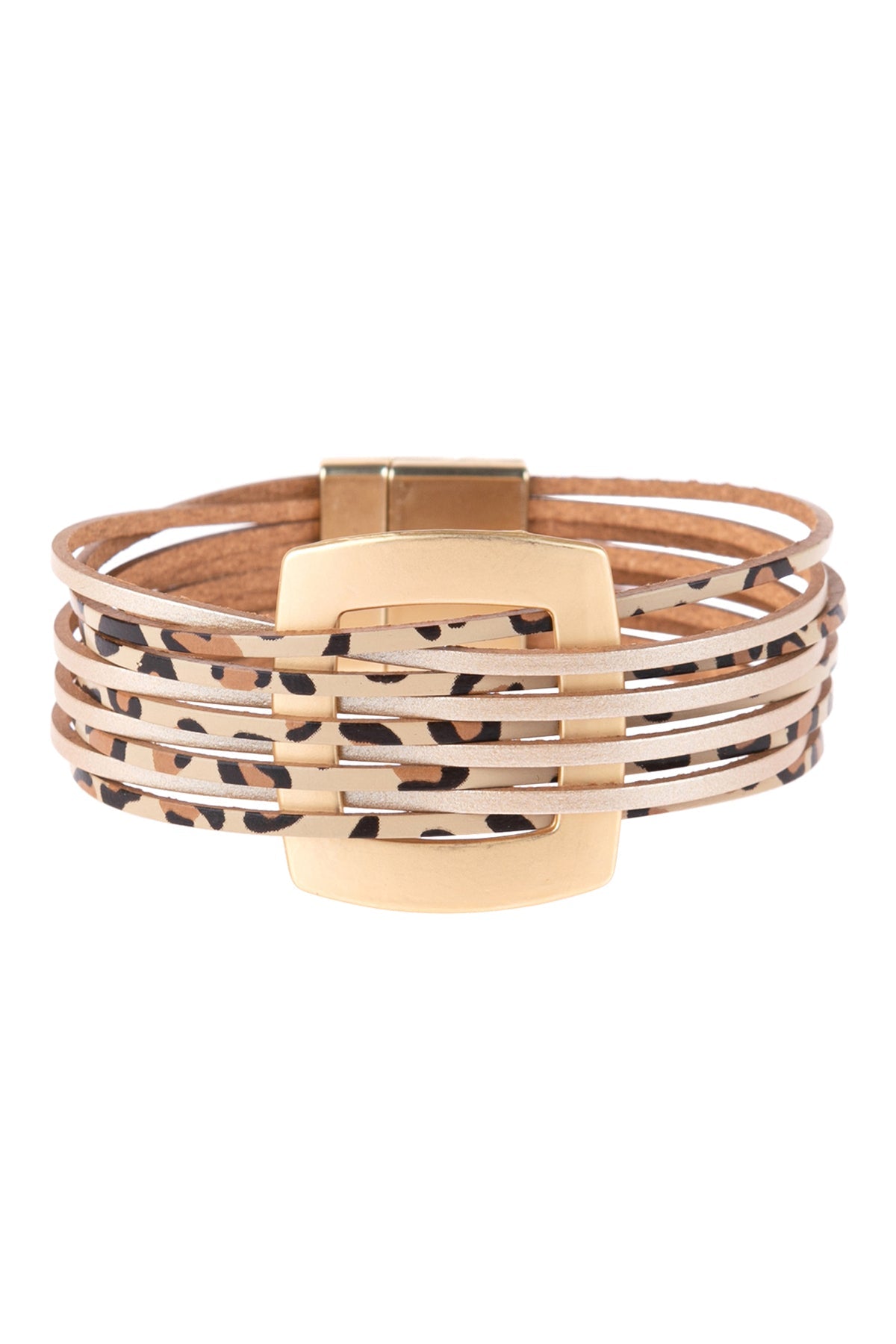 Leopard Leather Open Box Charm With Magnetic Lock Bracelet