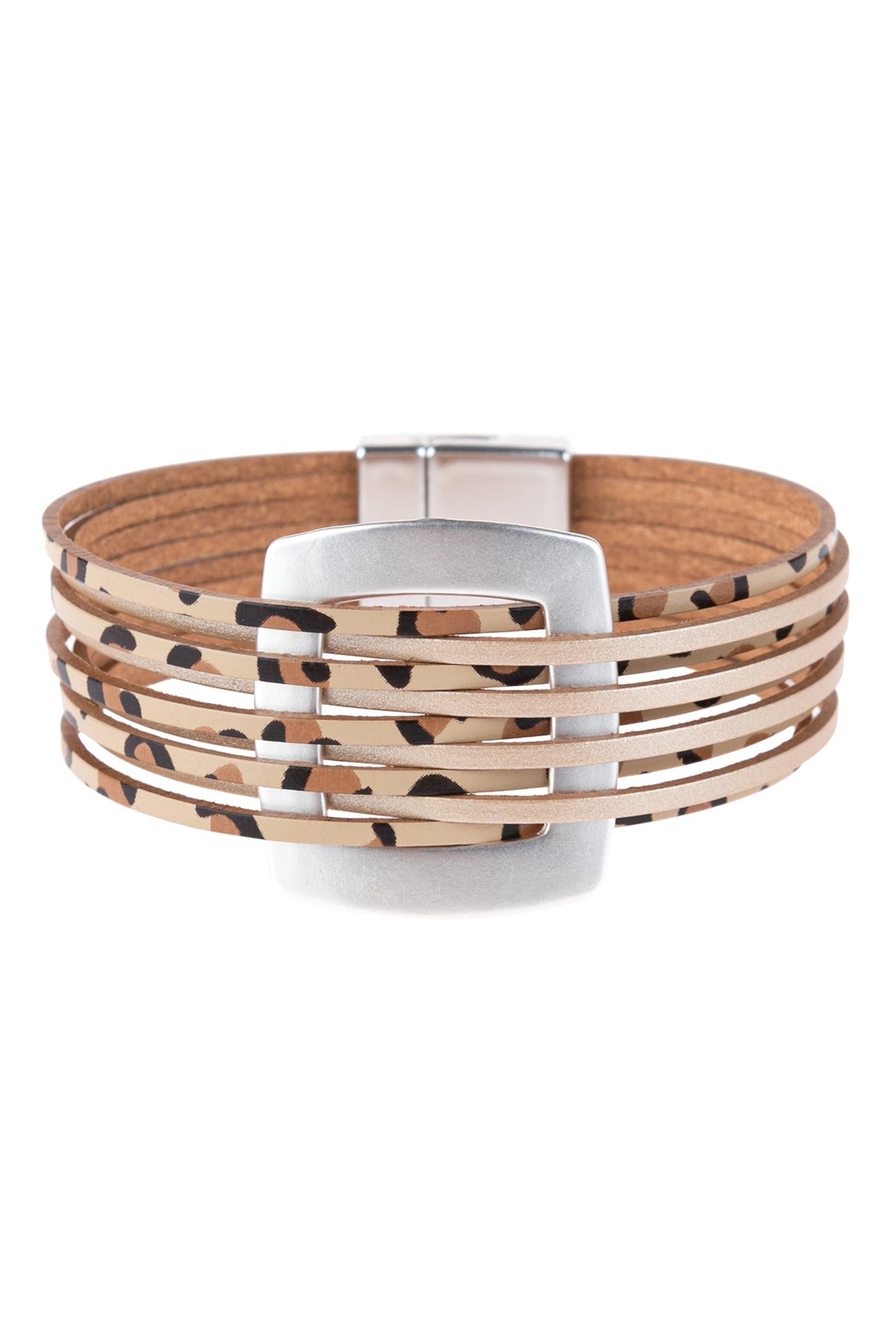Leopard Leather Open Box Charm With Magnetic Lock Bracelet