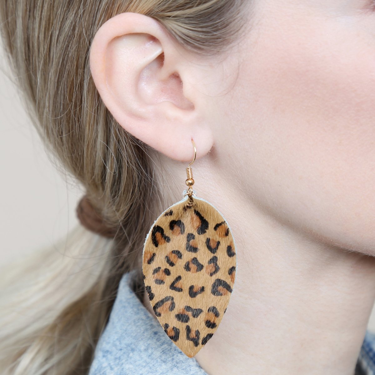 Leopard Leather Drop Earrings