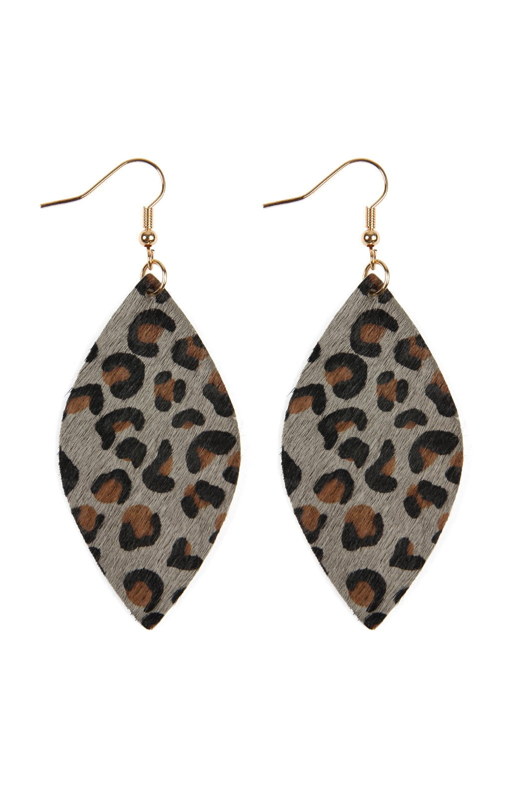 Leopard Marquise Leather Hook Earrings
