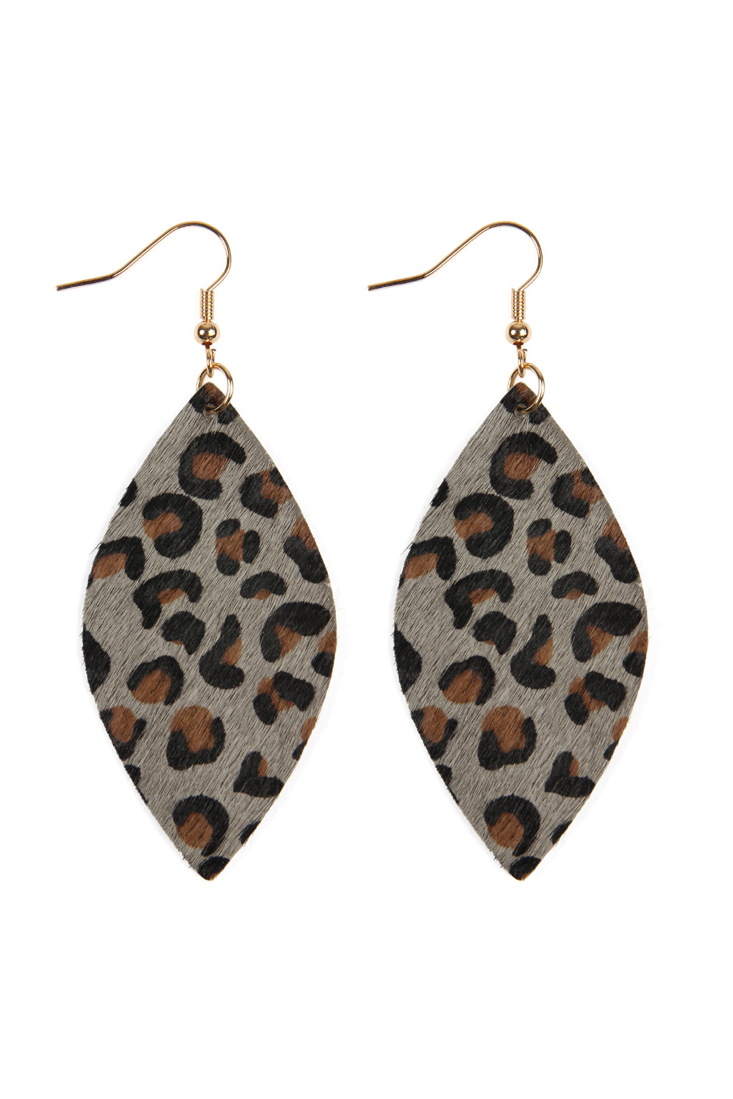 Leopard Marquise Leather Hook Earrings