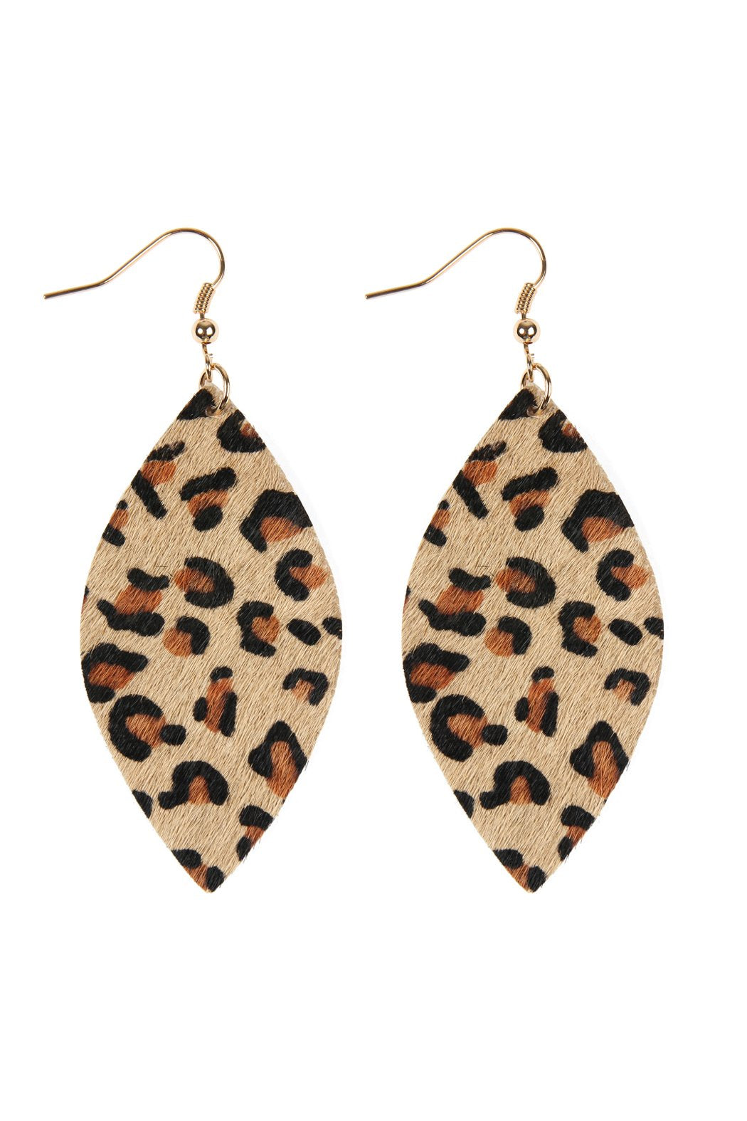 Leopard Marquise Leather Hook Earrings