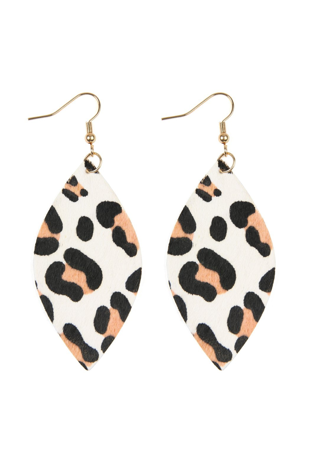 Leopard Marquise Leather Hook Earrings