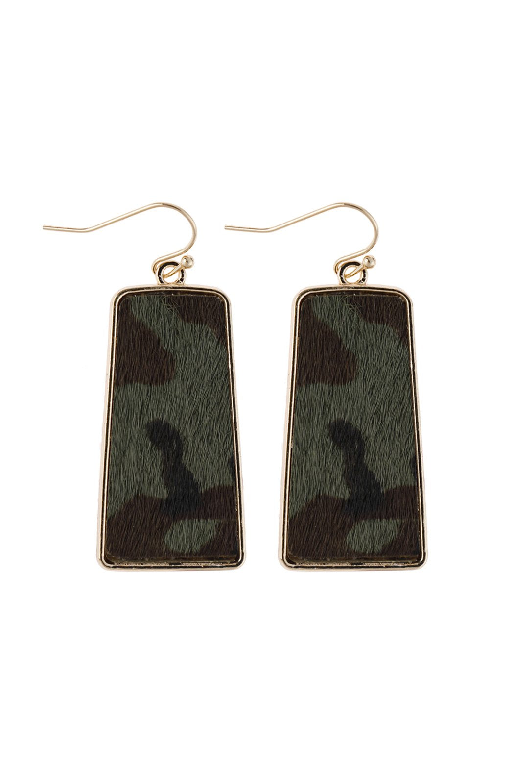 Camouflage Gray Leather Printed Bar Dangling Fish Hook Earrings
