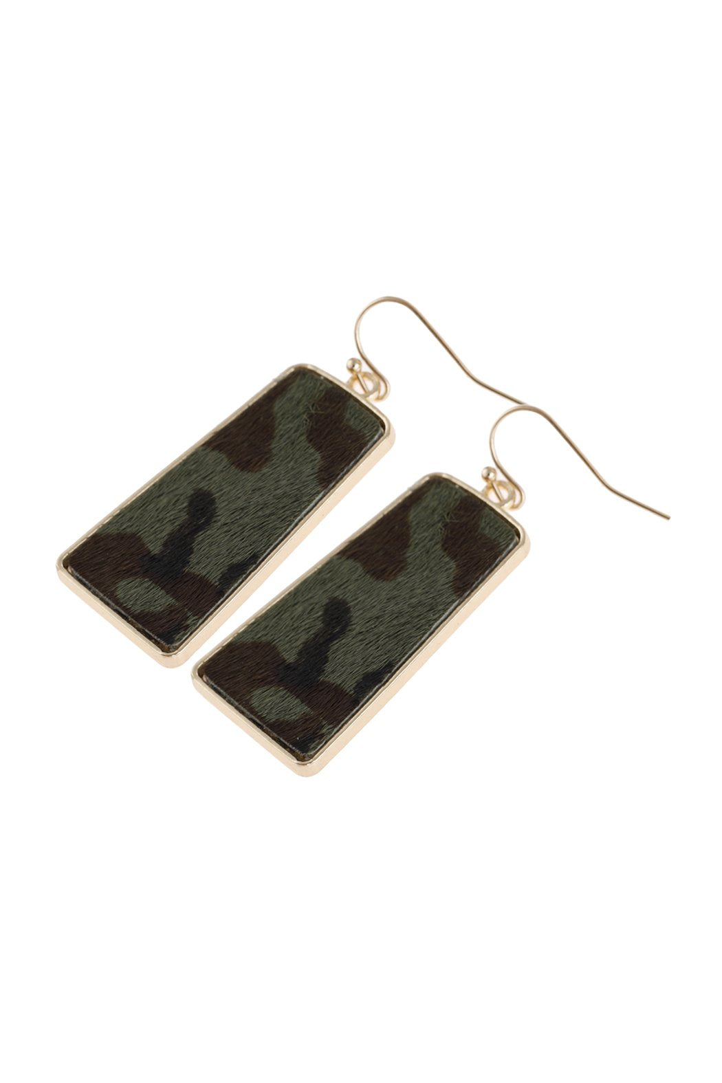 Camouflage Gray Leather Printed Bar Dangling Fish Hook Earrings