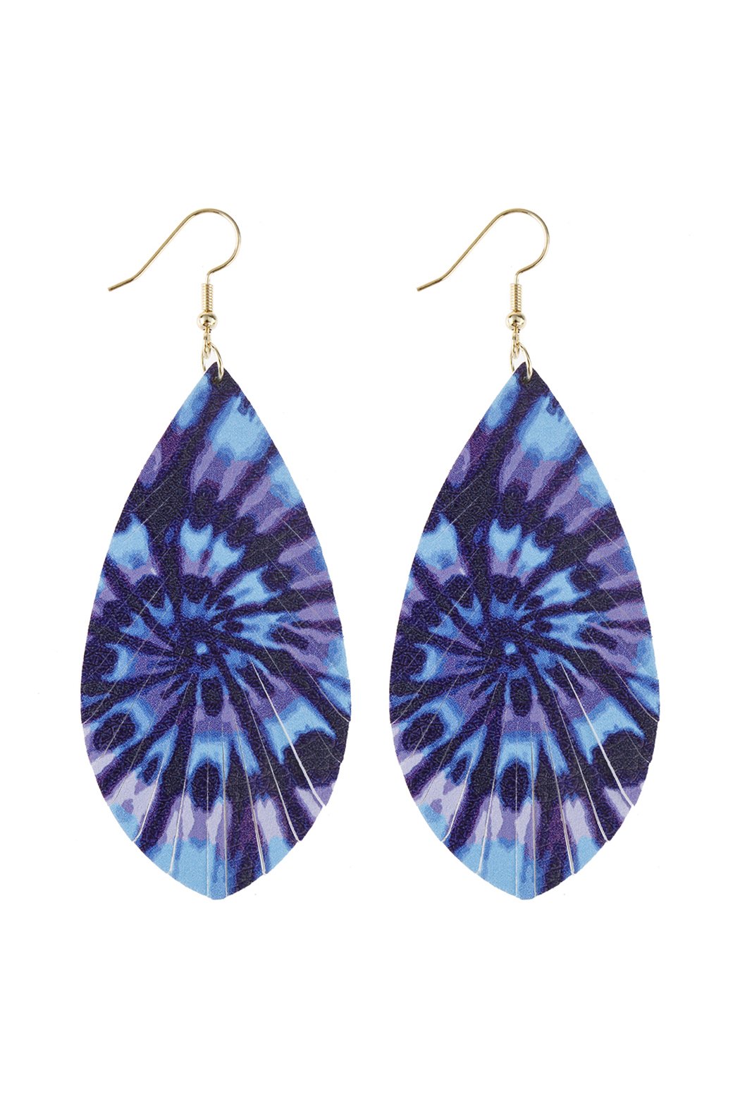 Spiral Abstract Navy Printed Leather Tassel Hook Earrings