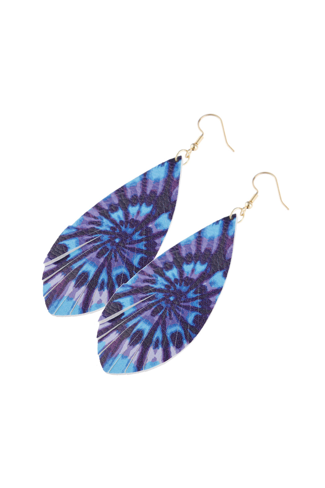 Spiral Abstract Navy Printed Leather Tassel Hook Earrings