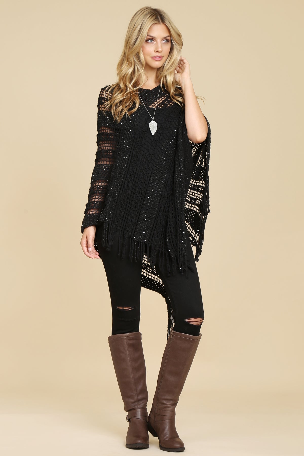Hdf2097 - Crochet Native Pattern Poncho