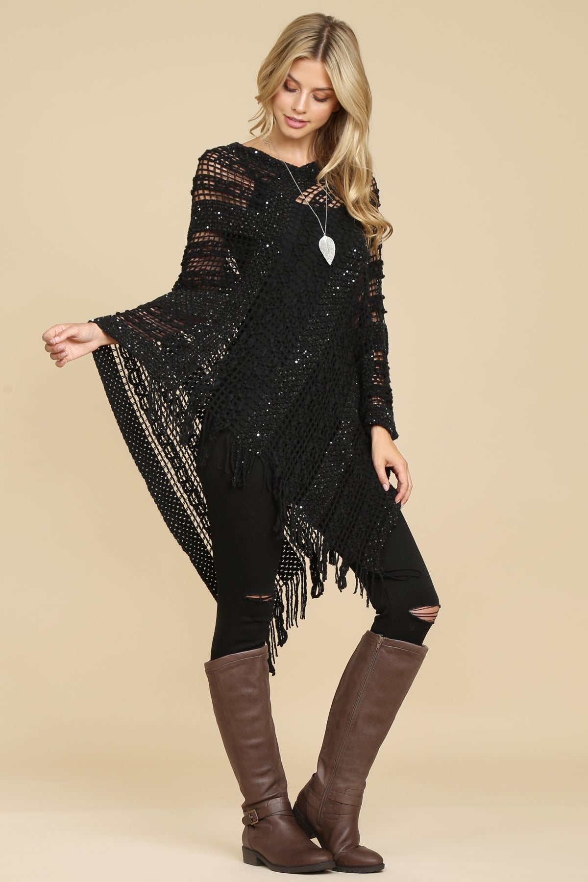 Hdf2097 - Crochet Native Pattern Poncho