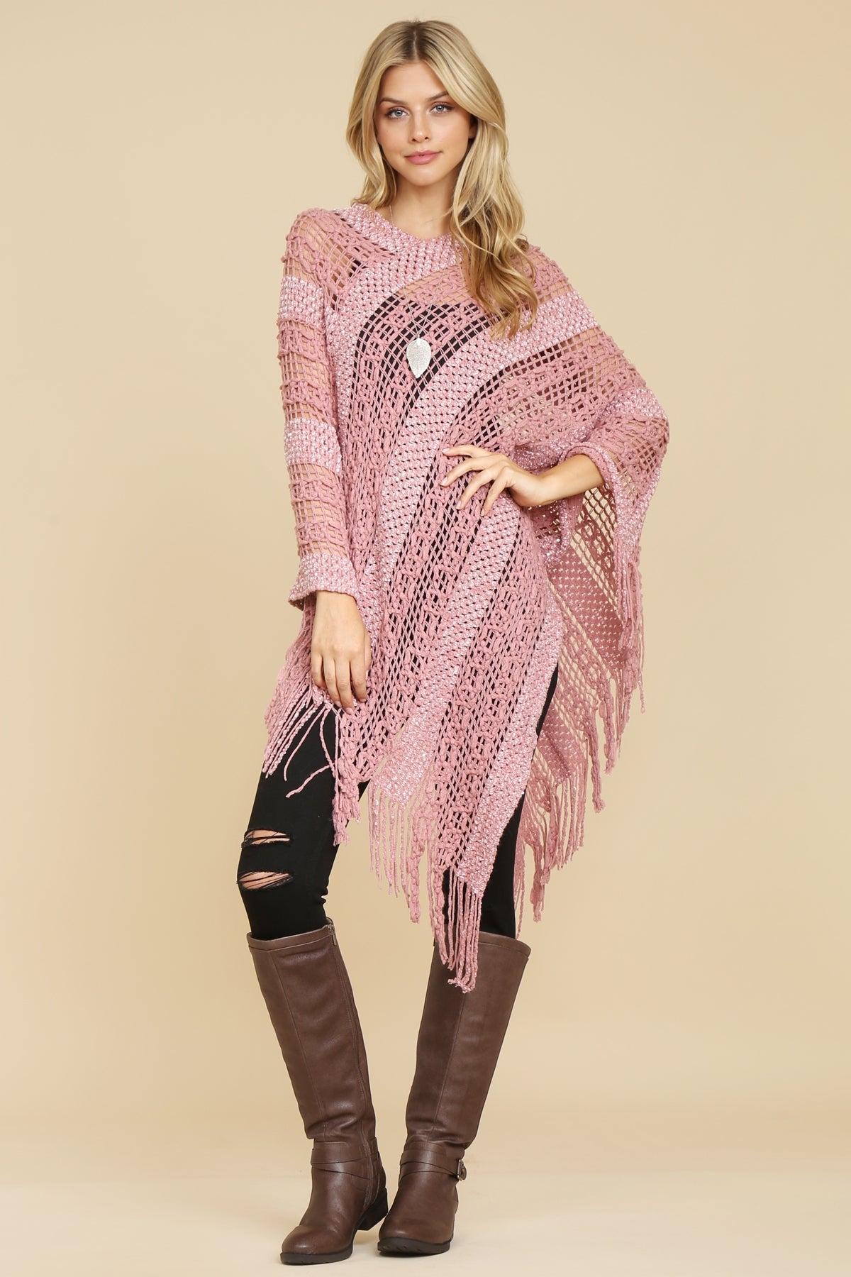 Hdf2097 - Crochet Native Pattern Poncho