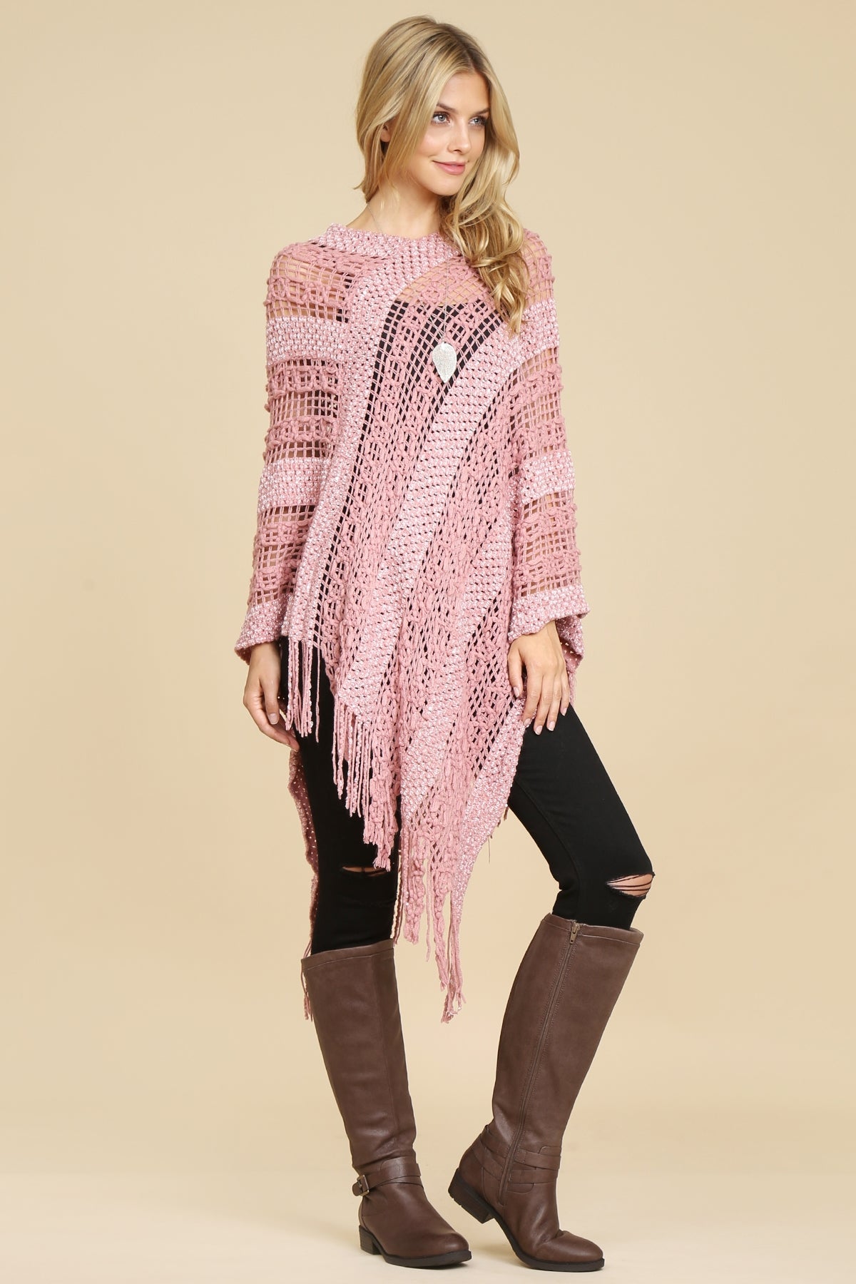 Hdf2097 - Crochet Native Pattern Poncho