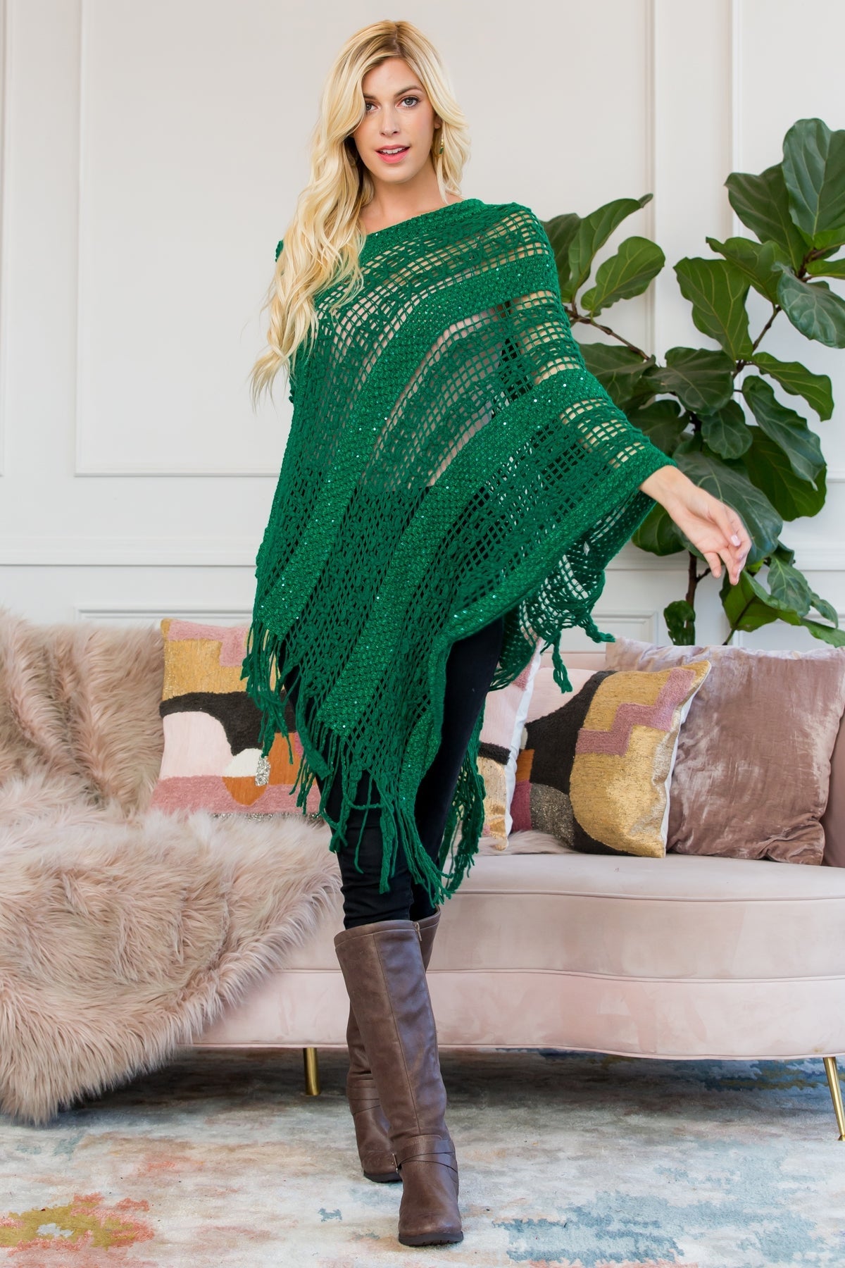 Hdf2097 - Crochet Native Pattern Poncho