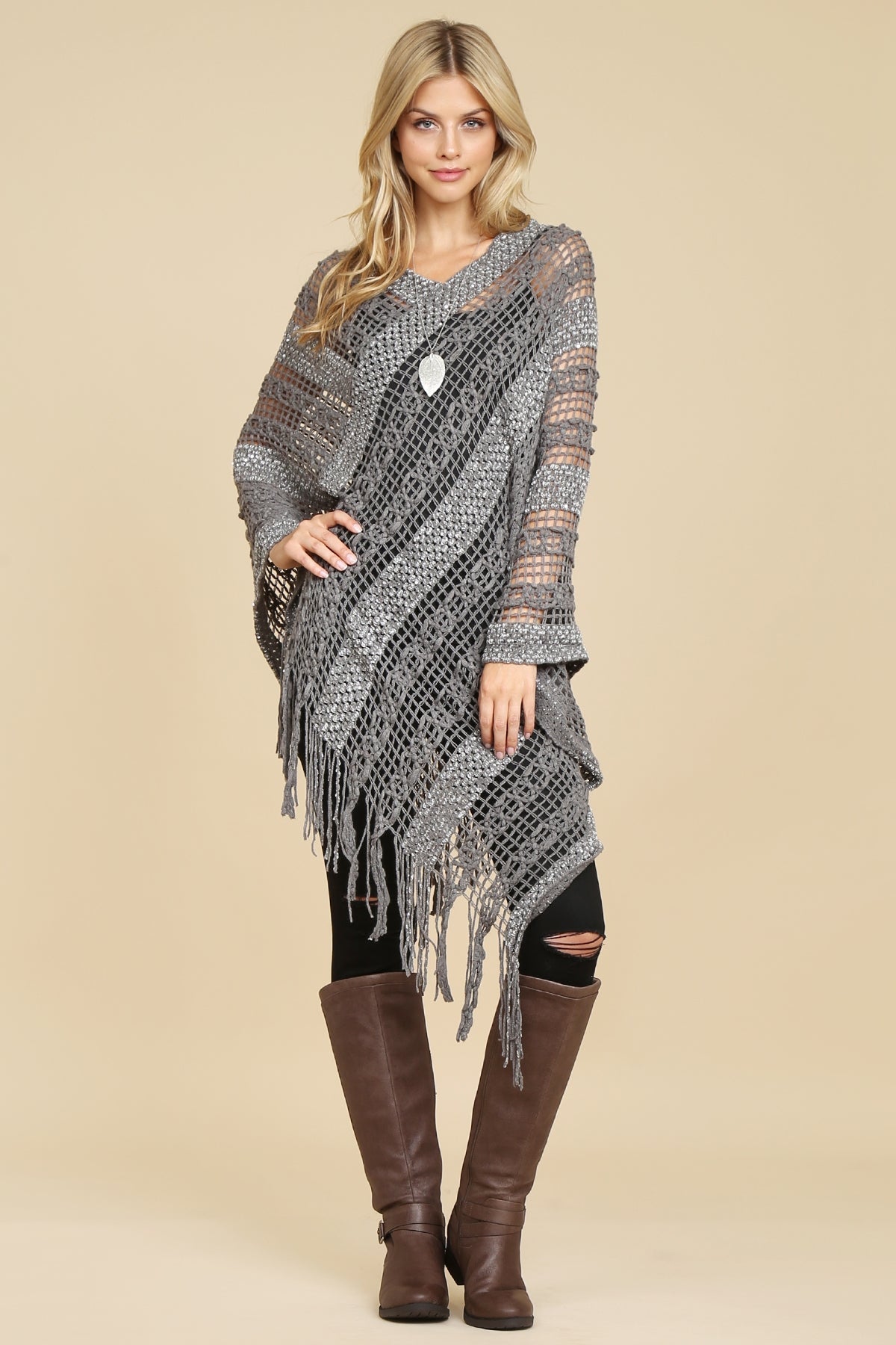 Hdf2097 - Crochet Native Pattern Poncho