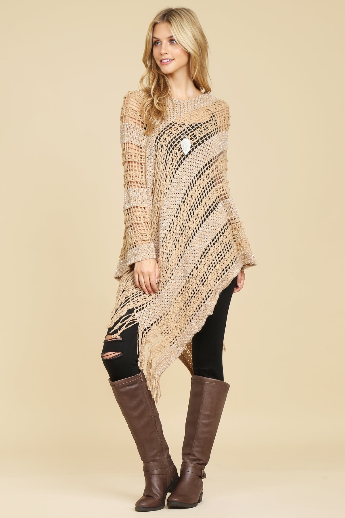Hdf2097 - Crochet Native Pattern Poncho