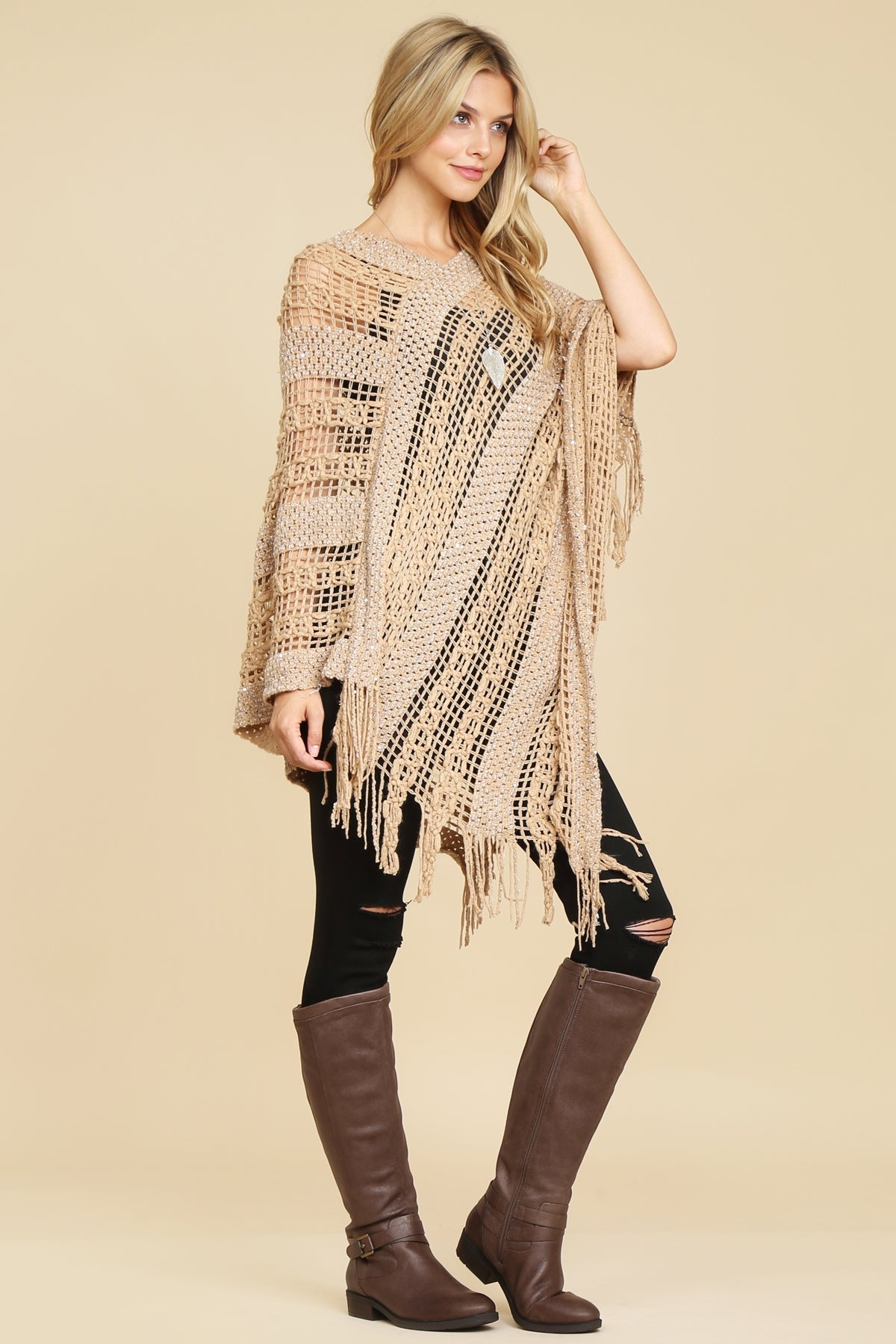 Hdf2097 - Crochet Native Pattern Poncho