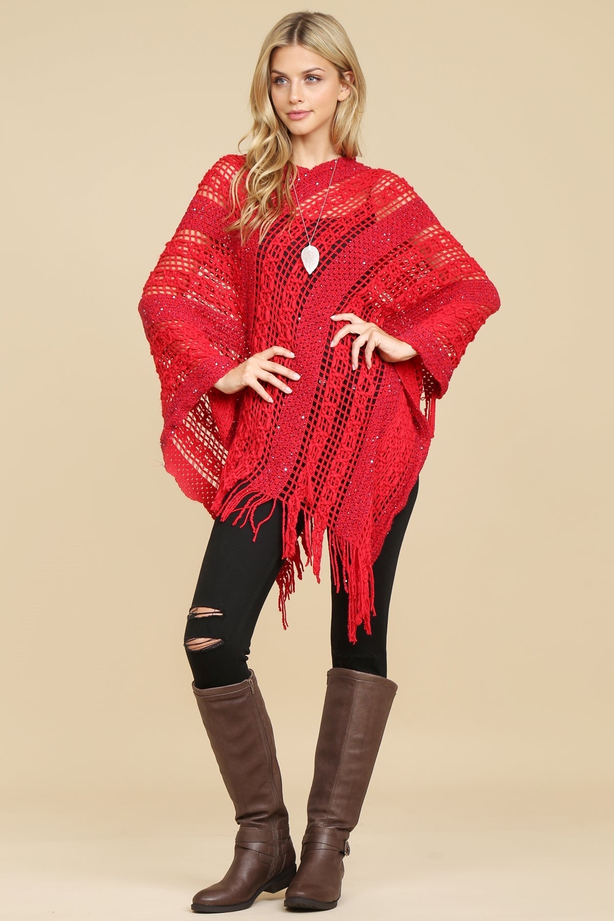 Hdf2097 - Crochet Native Pattern Poncho