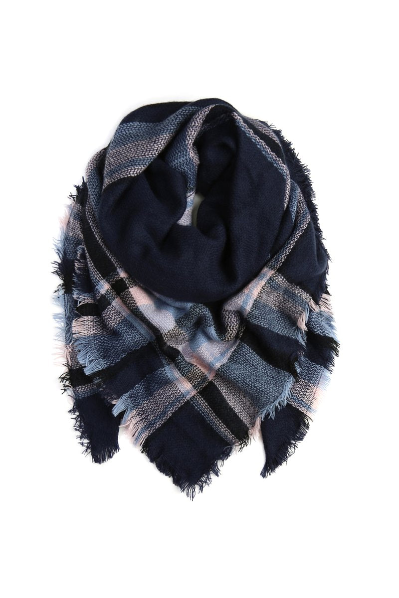 Navy Blanket Fringed Scarf