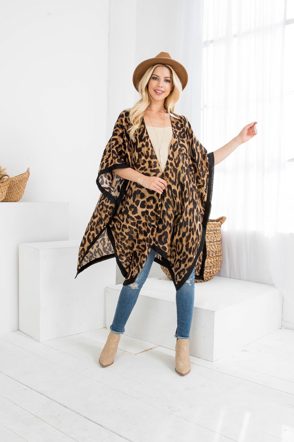 Hdf2503br - Brown Leopard Open Front Kimono