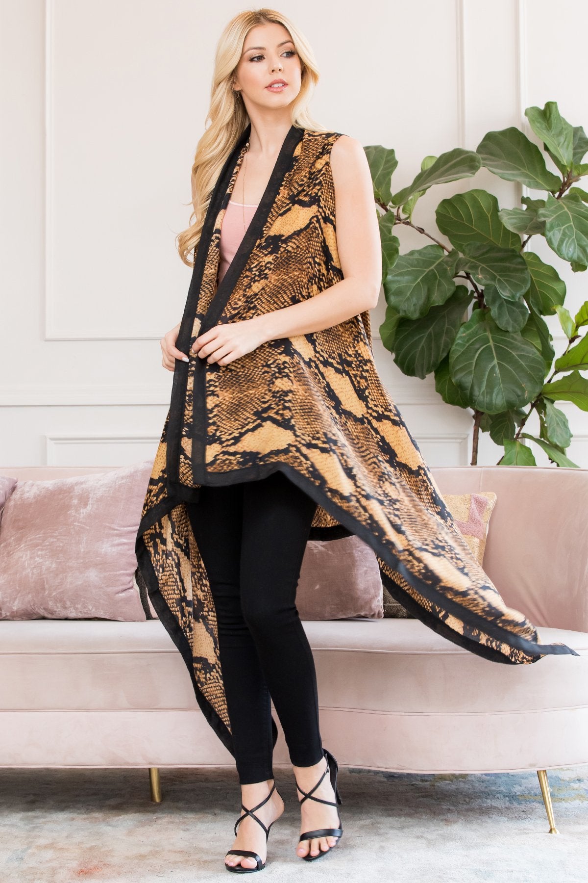 Hdf2657br - Brown Snake Skin Print Kimono