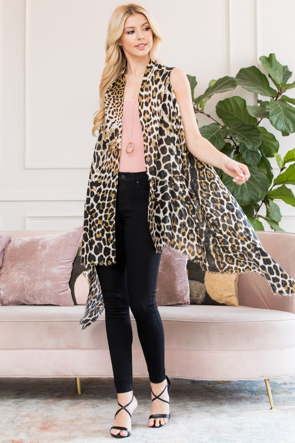 Hdf2830 - Fringe Leopard Kimono