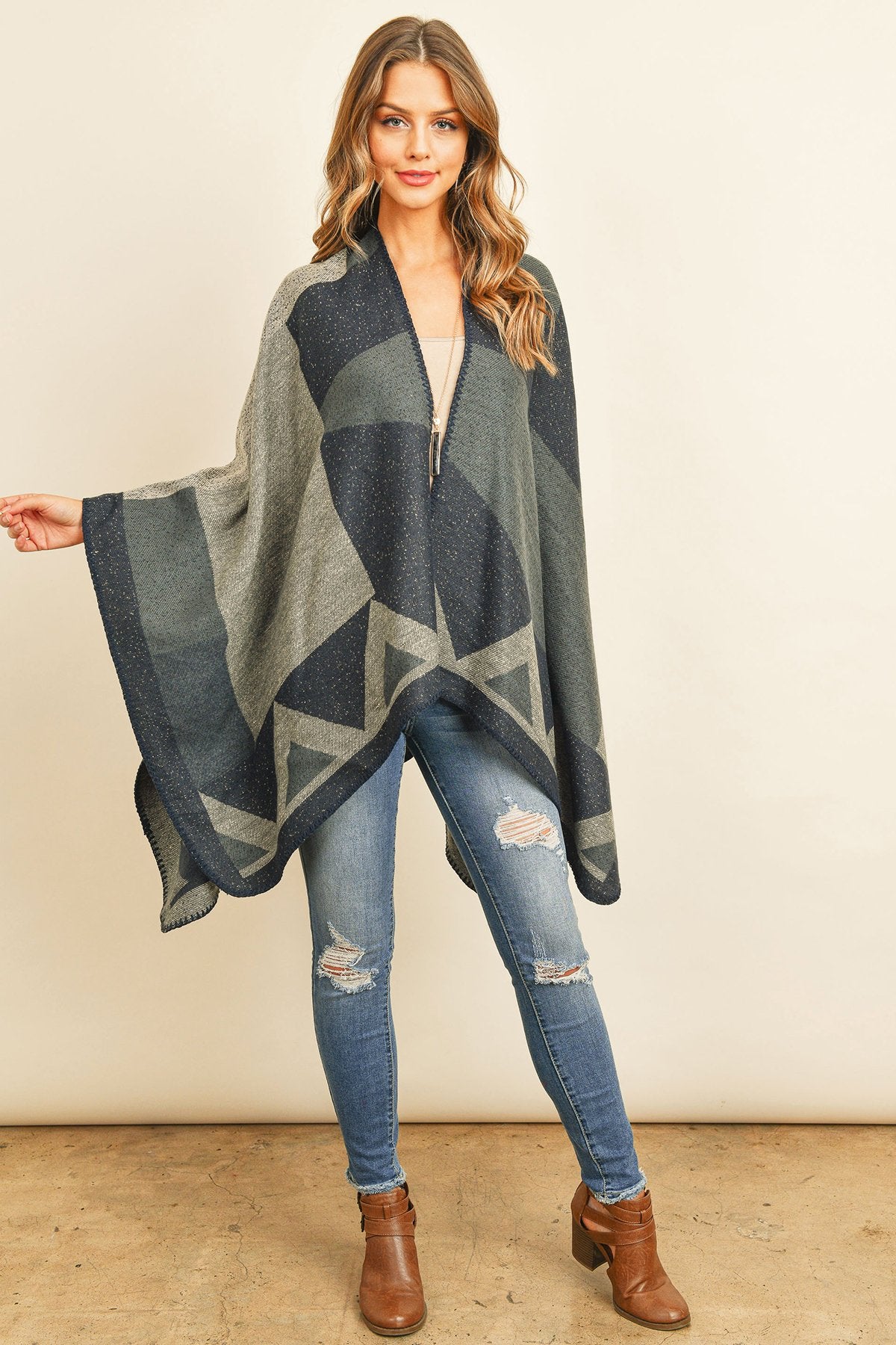 Hdf3141 - Chevron Open Front Kimono