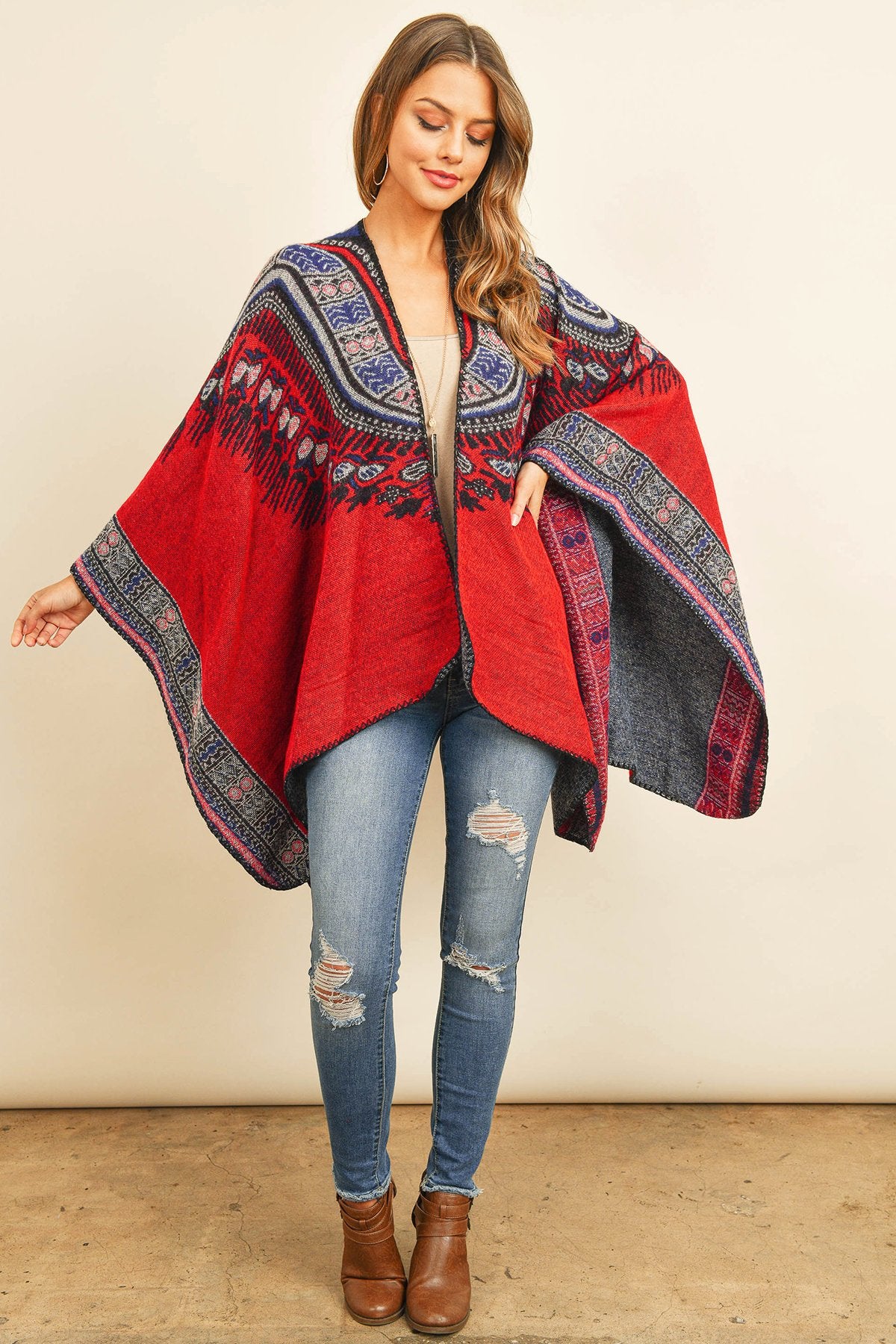 Hdf3143 - Native Pattern Open Front Kimono