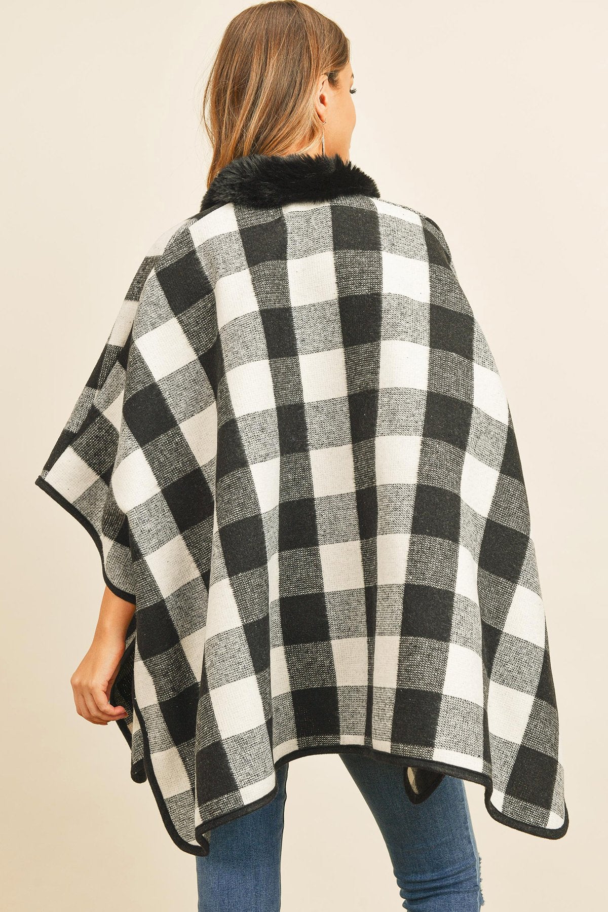 Hdf3144 - Plaid Fur Open Front Kimono