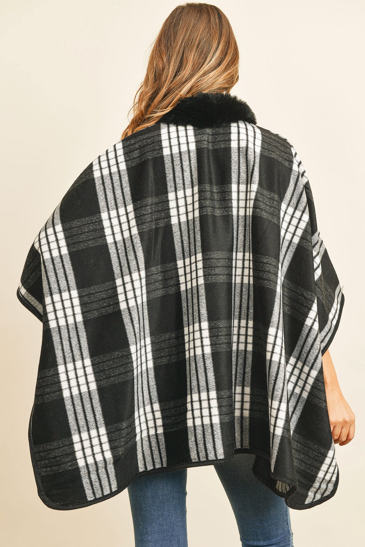 Hdf3146 - Plaid Fur Open Front Kimono