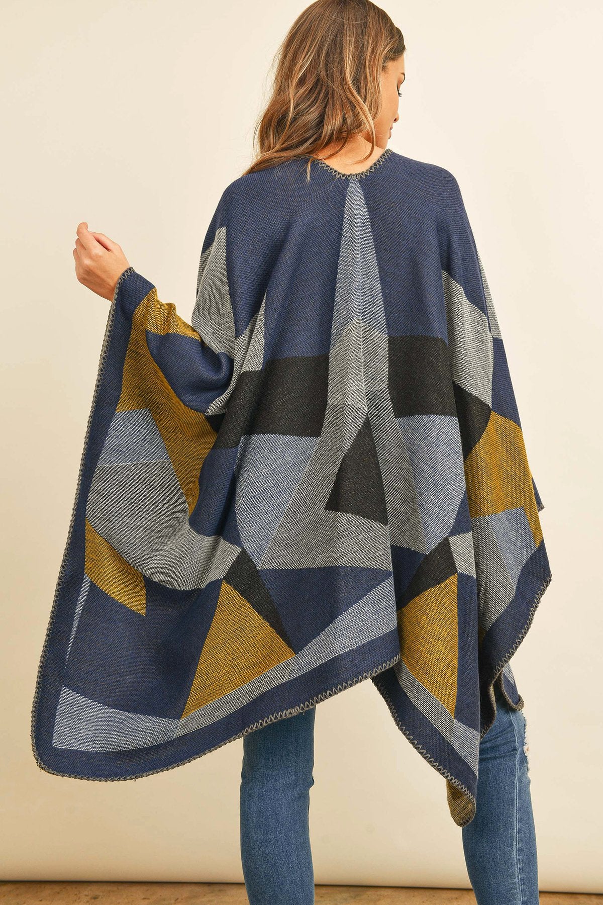 Hdf3149nv - Navy Abstract Pattern Open Front Kimono