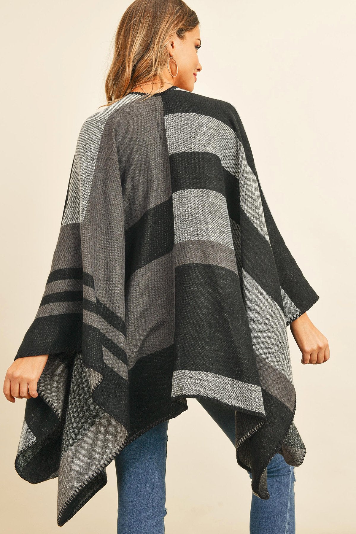 Hdf3152 - Block Pattern Open Front Kimono