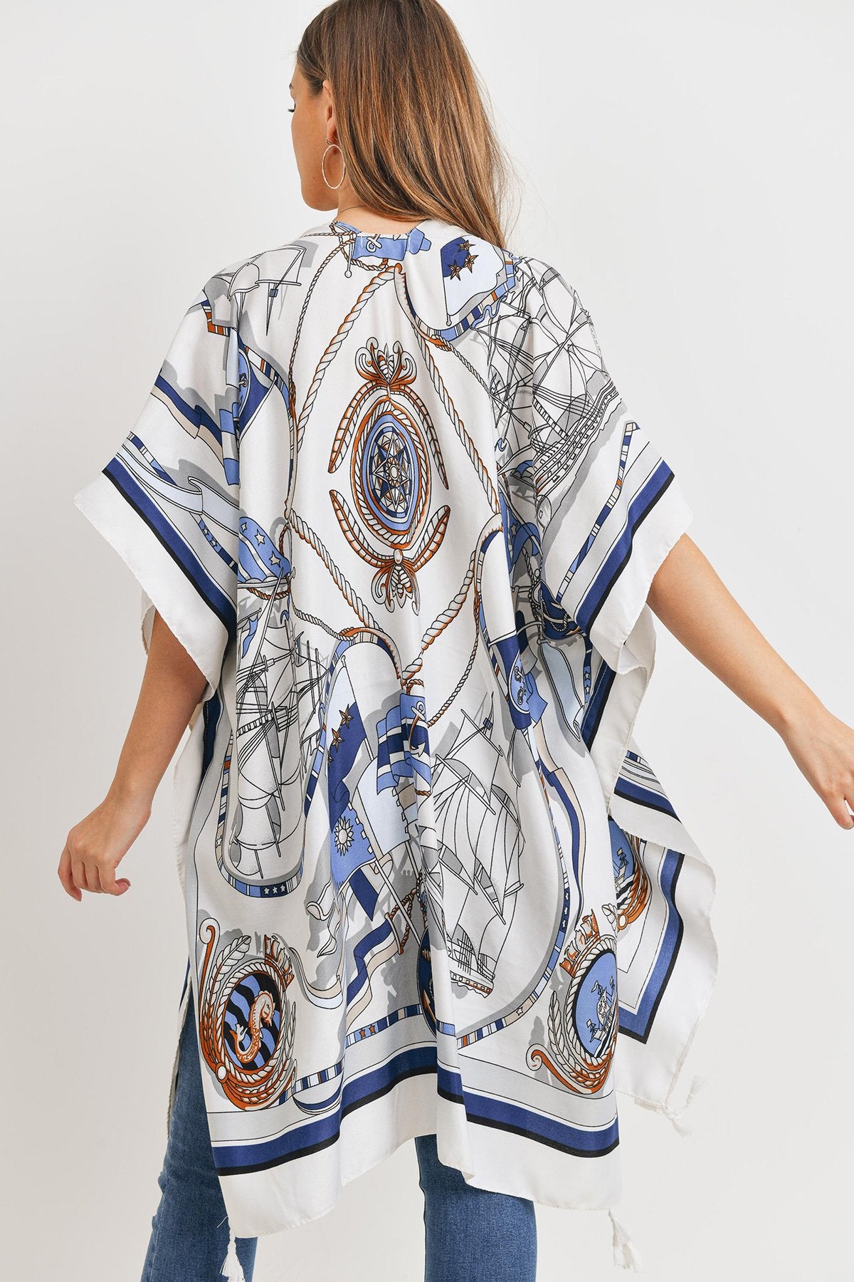 Hdf3176 - Sailors Inspired Pattern Open Front Kimono