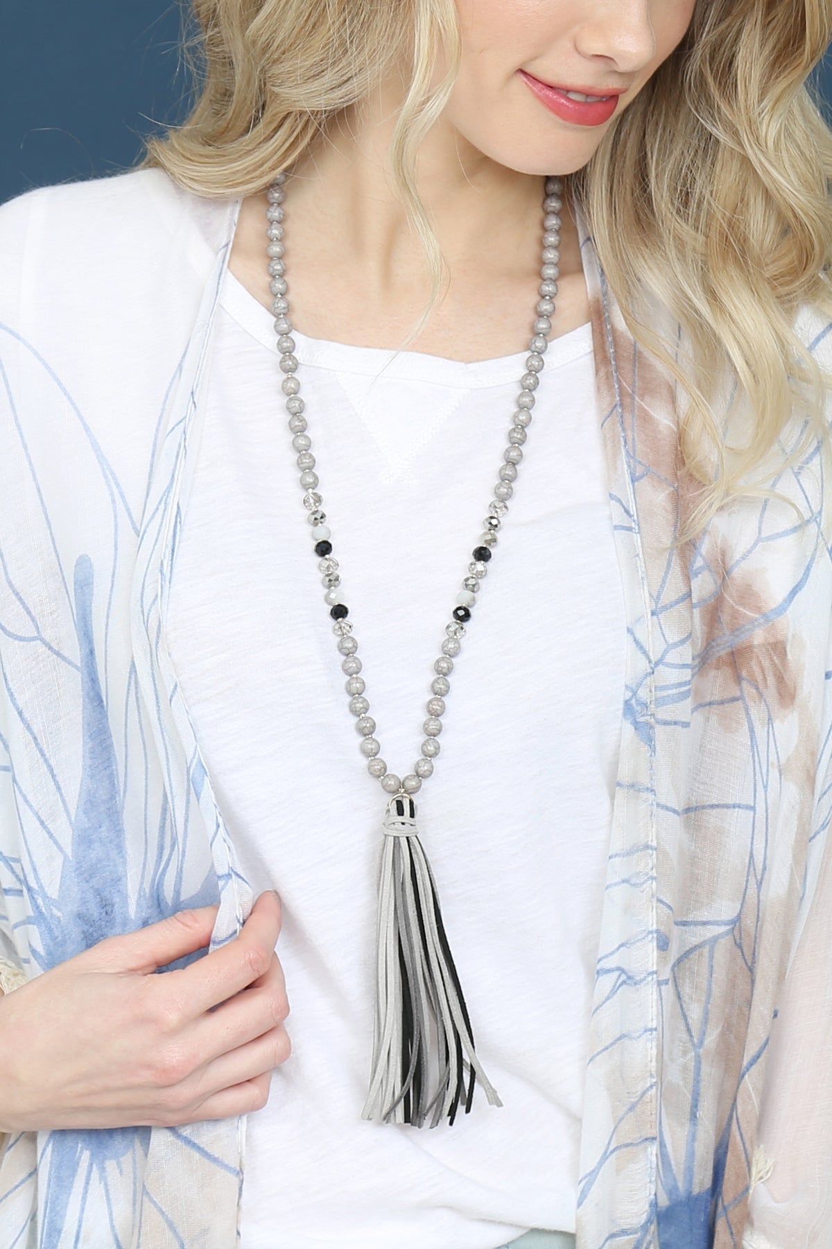Natural Stone Tassel Pendant Necklace