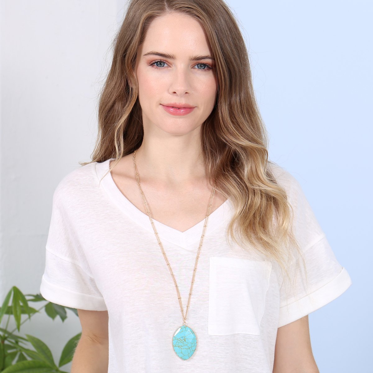 Natural Stone Wrap Oval Pendant Chain Necklace