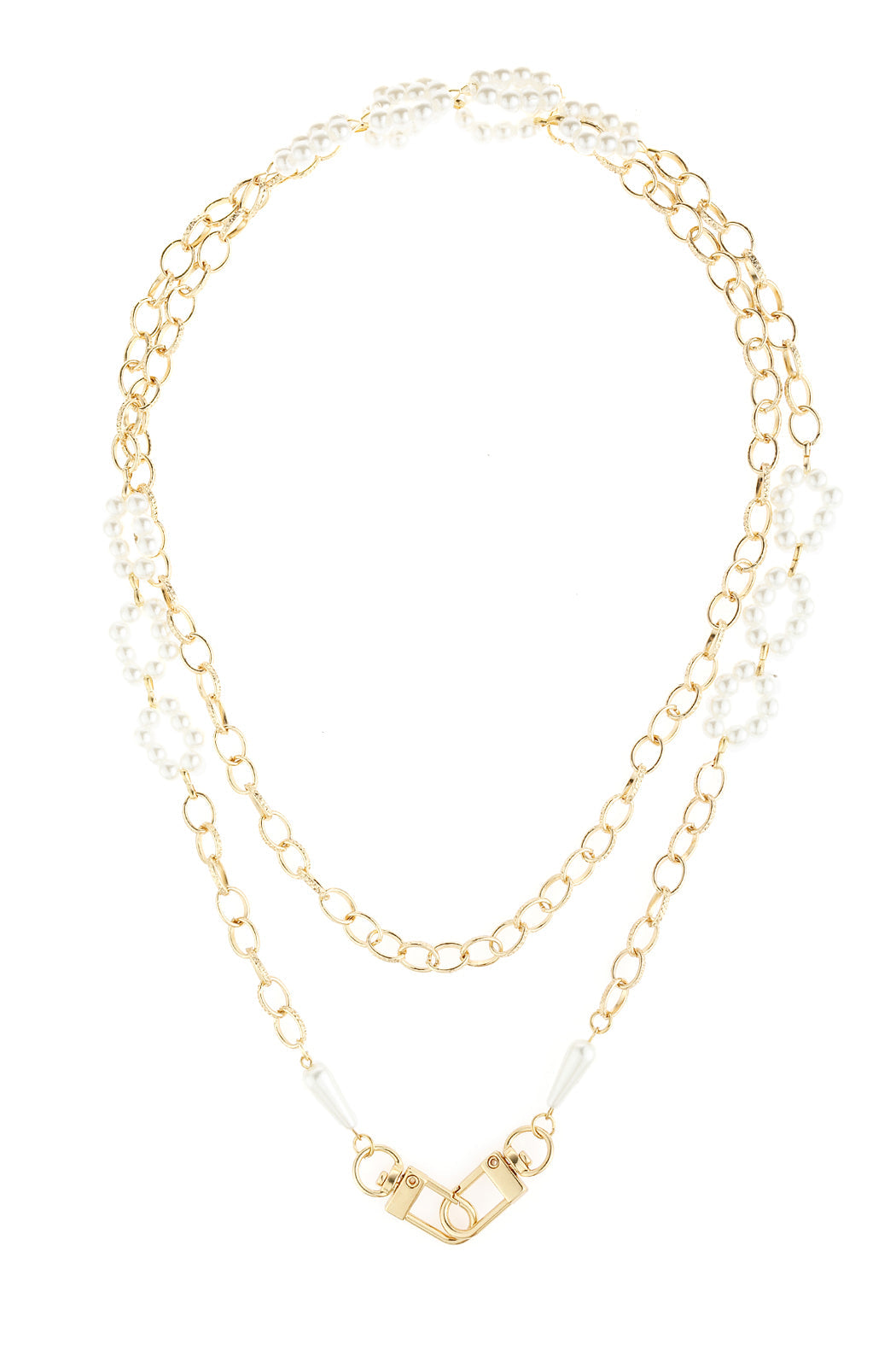 Layered Link Beaded Round Pearl Convertible Chain or Necklace Bag Chain