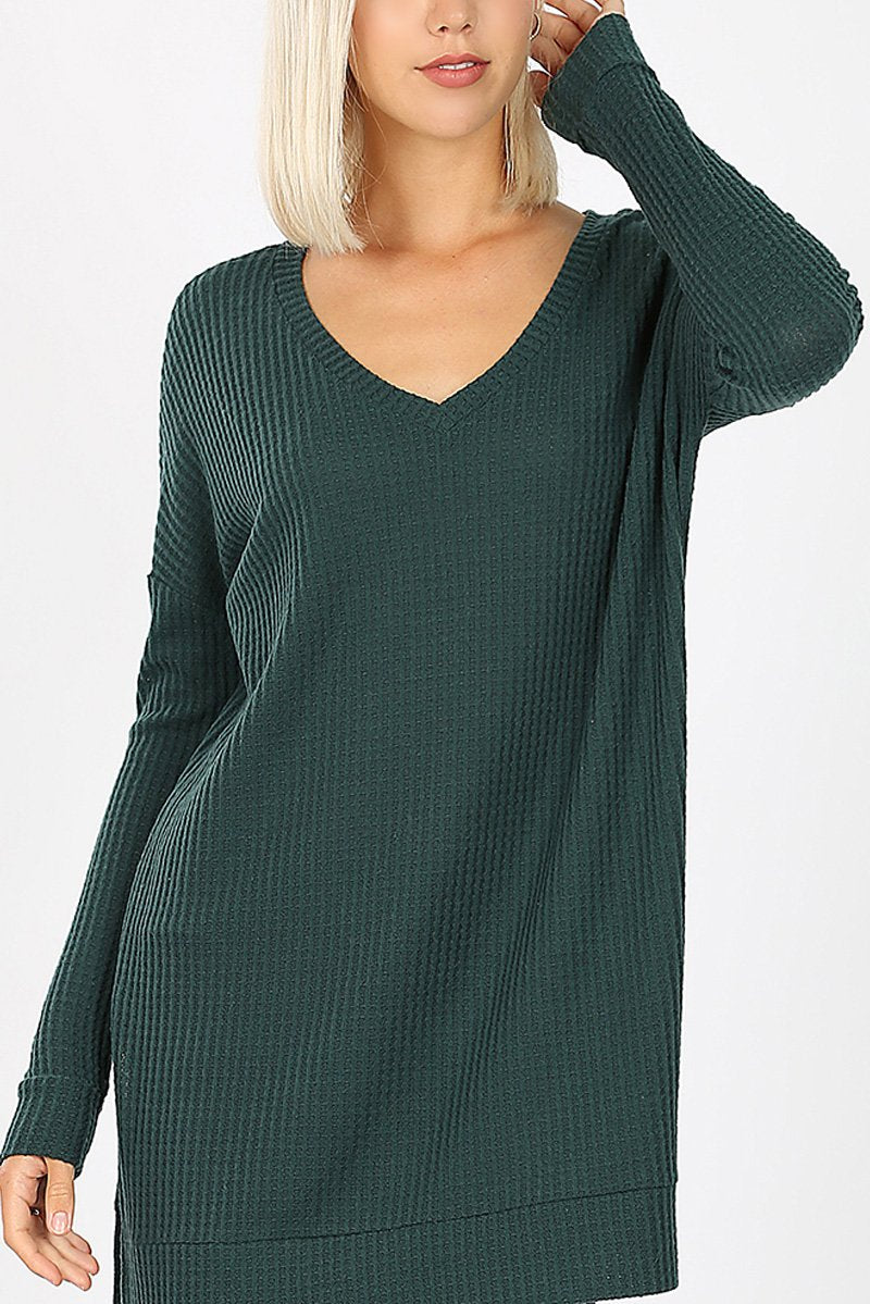 Thermal Waffle V-Neck Sweater