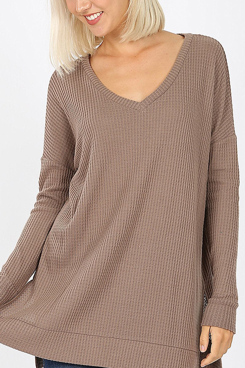 Thermal Waffle V-Neck Sweater