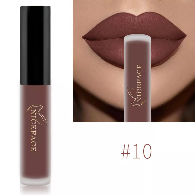 NICEFACE Hot Lip Gloss Waterproof Velvet Nude Matte Liquid Lipstick Cosmetics Lip Tint Cream Pigment Long Lasting for Lip Makeup