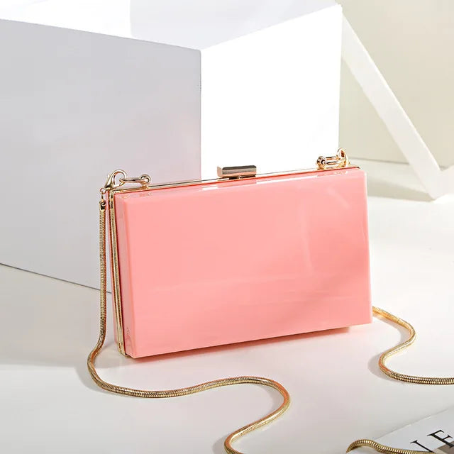 BELLA JOY New Acrylic Transparent Women Clutch Bag Chain  Women Messenger Bag Evening Bag Handbag Chain Shoulder Bag