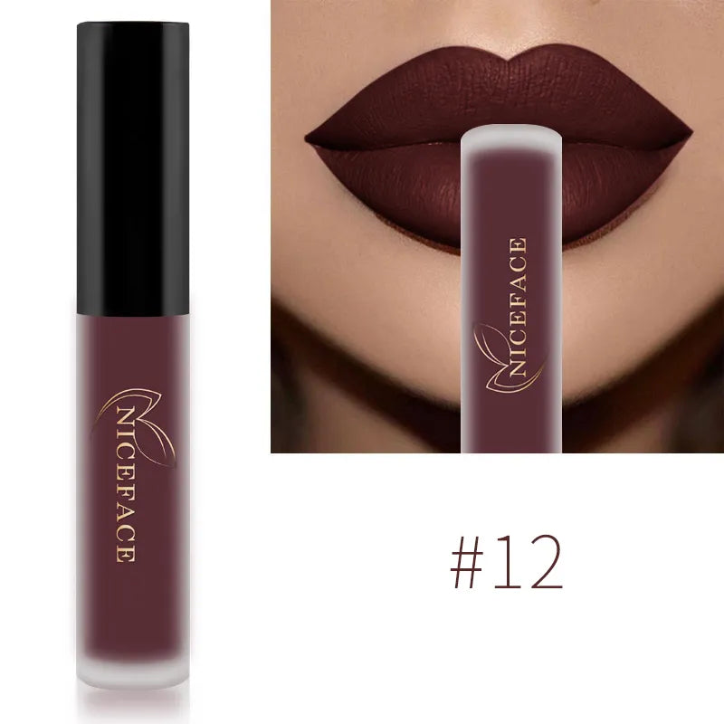 NICEFACE Hot Lip Gloss Waterproof Velvet Nude Matte Liquid Lipstick Cosmetics Lip Tint Cream Pigment Long Lasting for Lip Makeup
