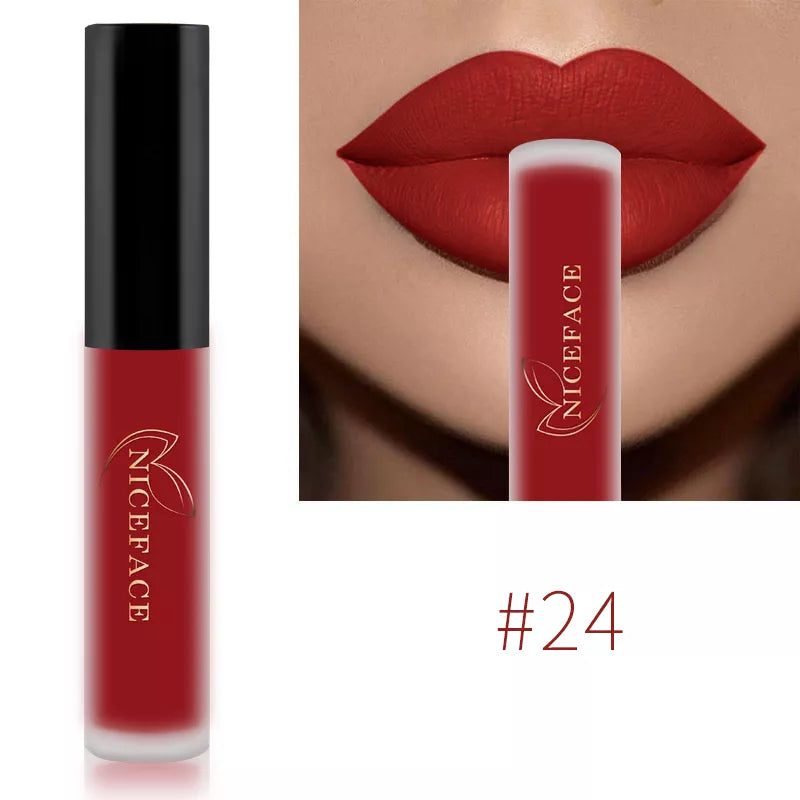 NICEFACE Hot Lip Gloss Waterproof Velvet Nude Matte Liquid Lipstick Cosmetics Lip Tint Cream Pigment Long Lasting for Lip Makeup