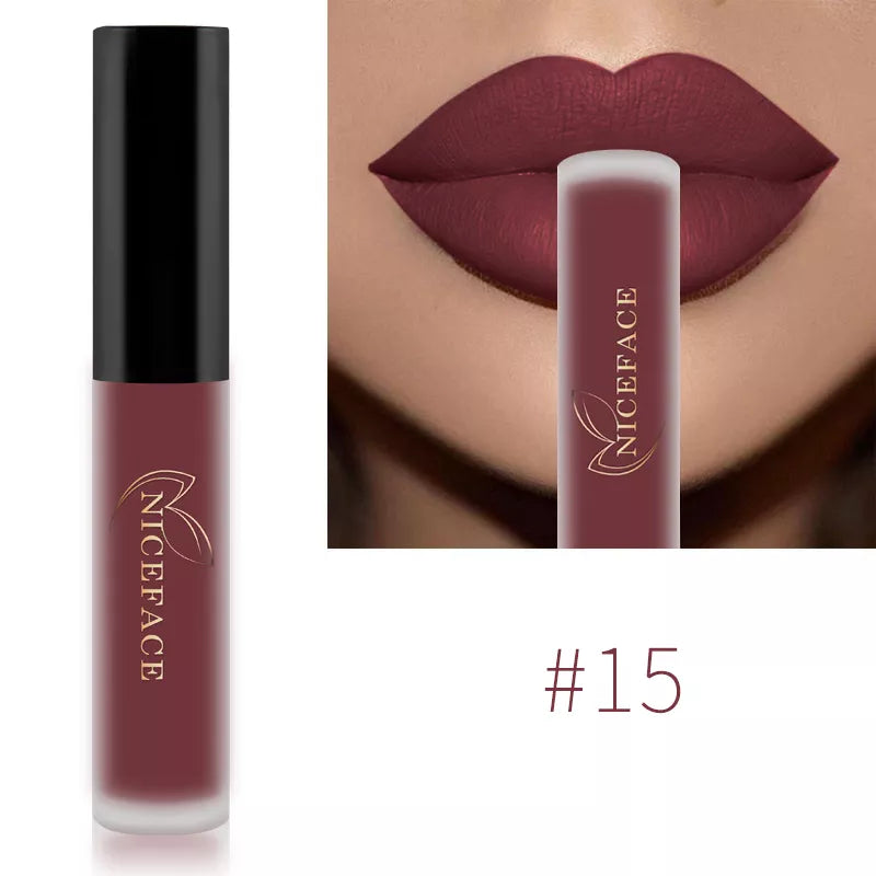 NICEFACE Hot Lip Gloss Waterproof Velvet Nude Matte Liquid Lipstick Cosmetics Lip Tint Cream Pigment Long Lasting for Lip Makeup