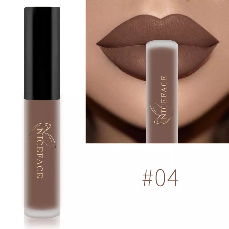 NICEFACE Hot Lip Gloss Waterproof Velvet Nude Matte Liquid Lipstick Cosmetics Lip Tint Cream Pigment Long Lasting for Lip Makeup