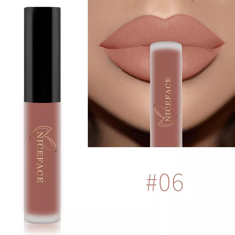 NICEFACE Hot Lip Gloss Waterproof Velvet Nude Matte Liquid Lipstick Cosmetics Lip Tint Cream Pigment Long Lasting for Lip Makeup